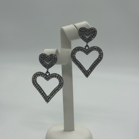 Open Heart Drop Dangle Earrings Made w/ Swarovski Crystal Gold Overlay - Picture 9 of 16